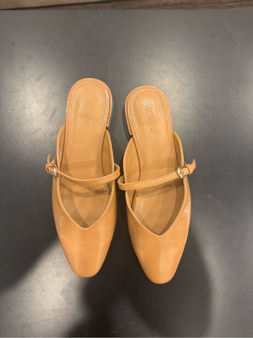 J.Crew Womens Tan Patent Leather Mary Jane Mules